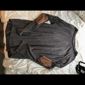 Coziest gray sweater with elbow patches!